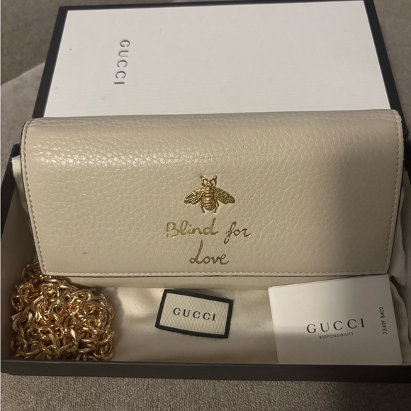 🐝 GUCCI Bee Cream / Beige “Blind For Love” Collection Long Wallet FULLSET - Picture 12 of 12